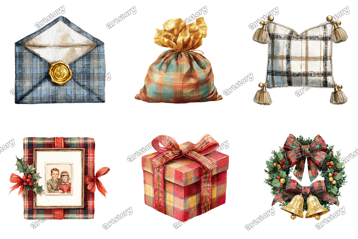 Luxury Plaid Christmas Clipart, a Graphic by designcity5 (Photo 2 of 5)