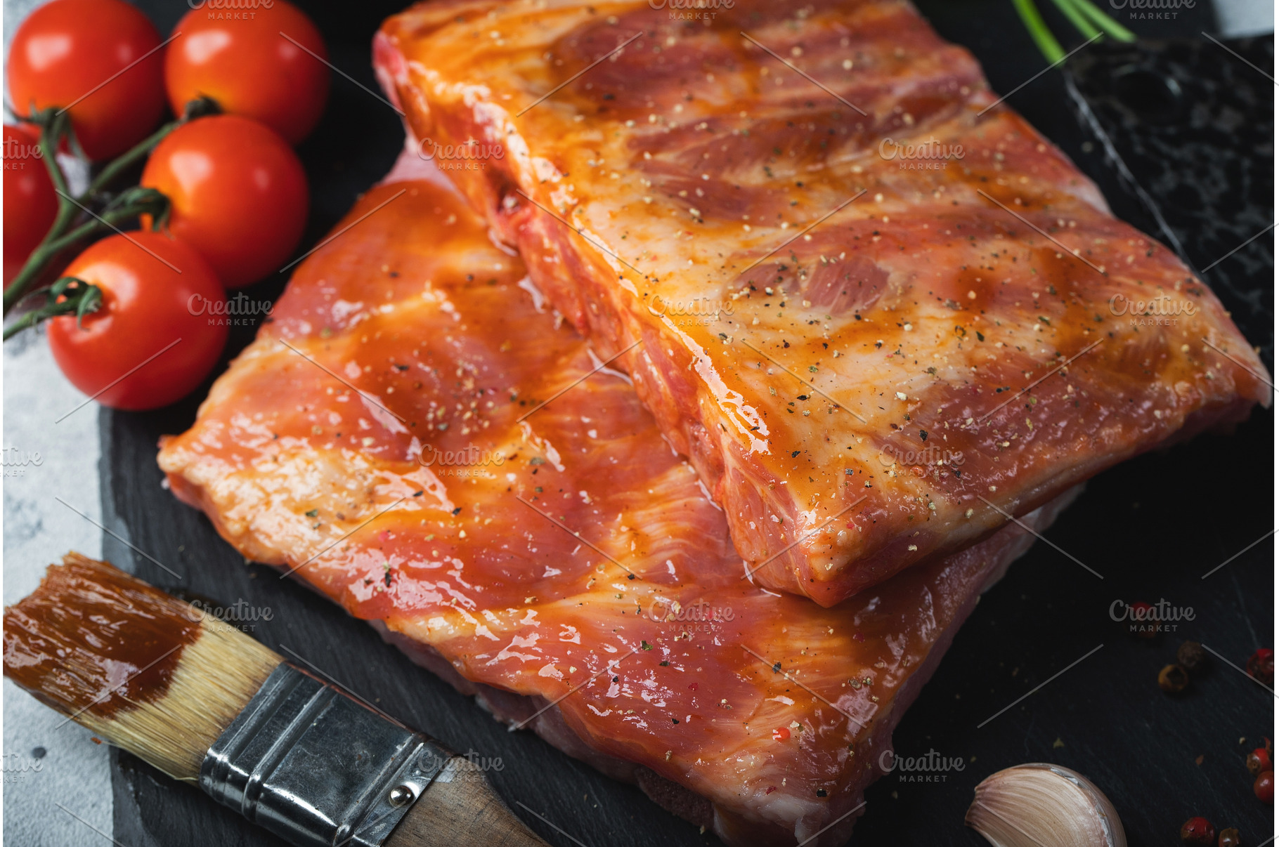 Ready for BBQ raw pork spare ribs, a Food & Drink Photo by Budarinphoto