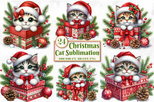 Christmas Cat Sublimation Clipart, a Seasonal Illustration by Craft Nest