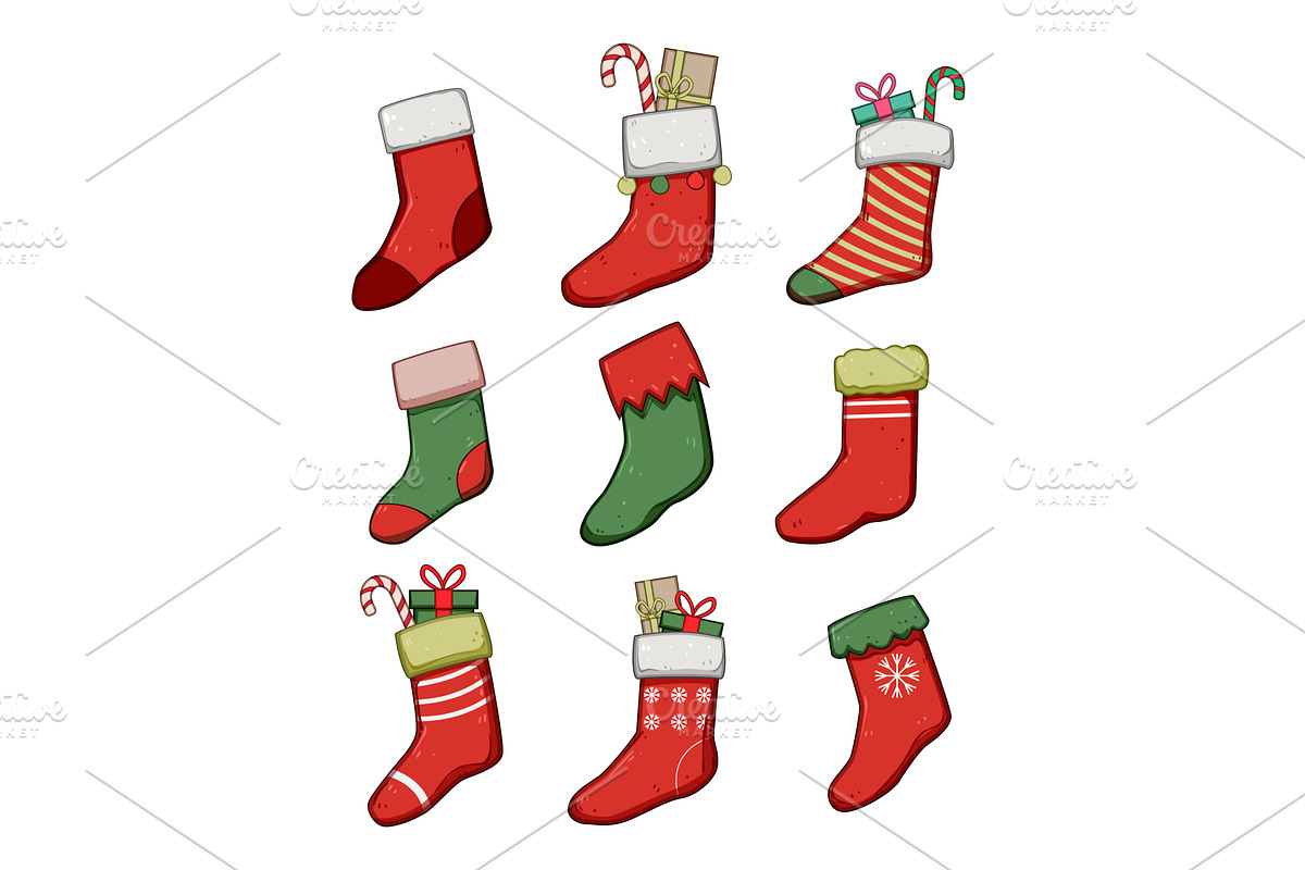christmas sock set cartoon vector, an Object Illustration by pikepicture