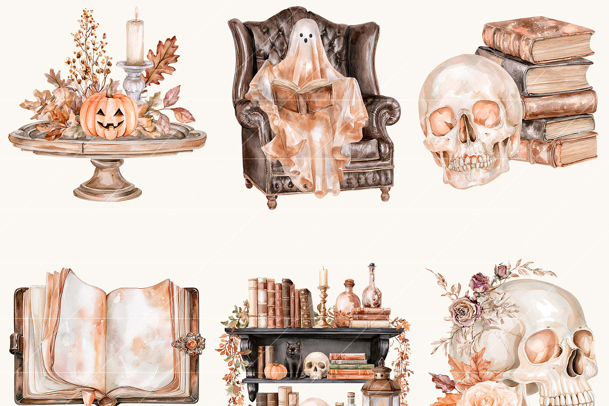 Watercolor Cozy Spooky Autumn, a Seasonal Illustration by BusyDaydesign (Photo 2 of 9)