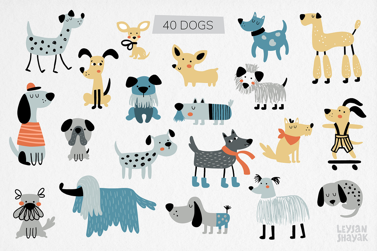 Cute dogs clipart collection, an Animal Illustration by Leysan Shayak (Photo 2 of 11)