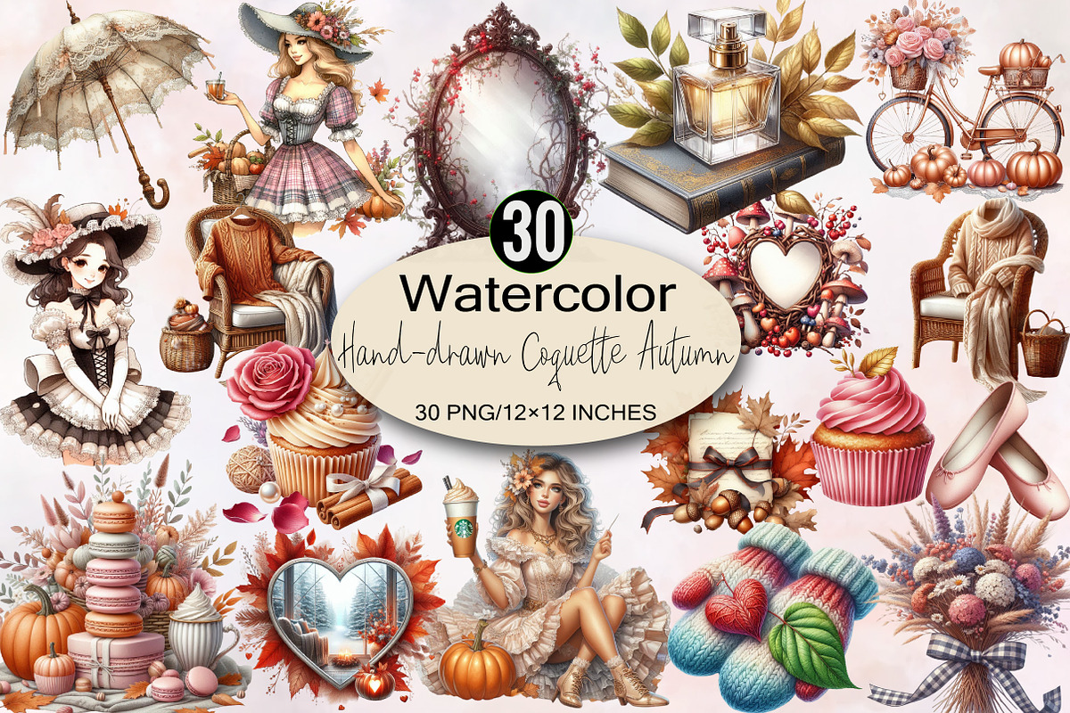 Hand-drawn Coquette Autumn Clipart, an Illustration by SVGArt (Photo 1 of 8)