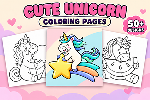 Cute Unicorn Coloring Pages Vol. 3, a Seasonal Illustration by Inkivelle Studio