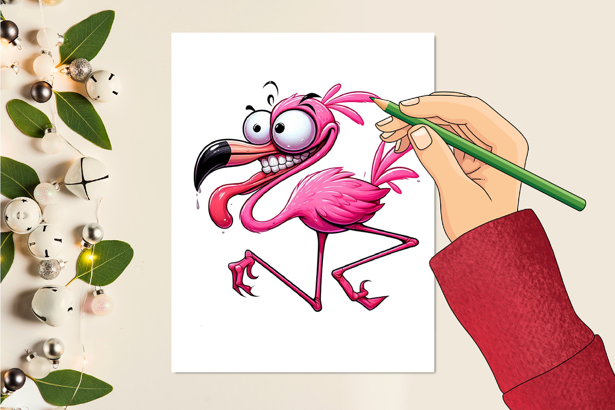 Watercolor Pink Crazy Flamingo PNG, a Work Illustration by Craft Nest (Photo 2 of 5)