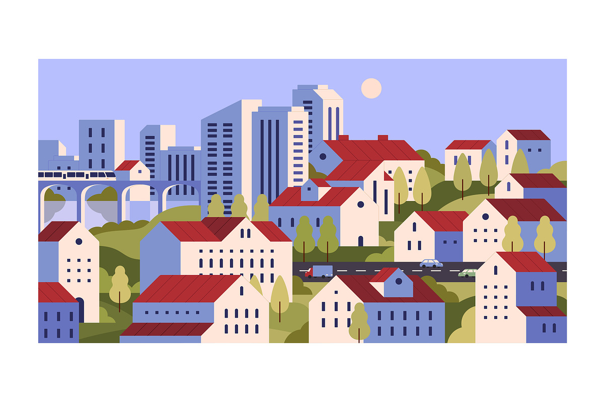 Cityscapes set + seamless patterns, an Object Illustration by PaperTrident (Photo 4 of 8)