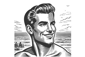 Smiling man at the beach vector, a Person Illustration by AlexArt