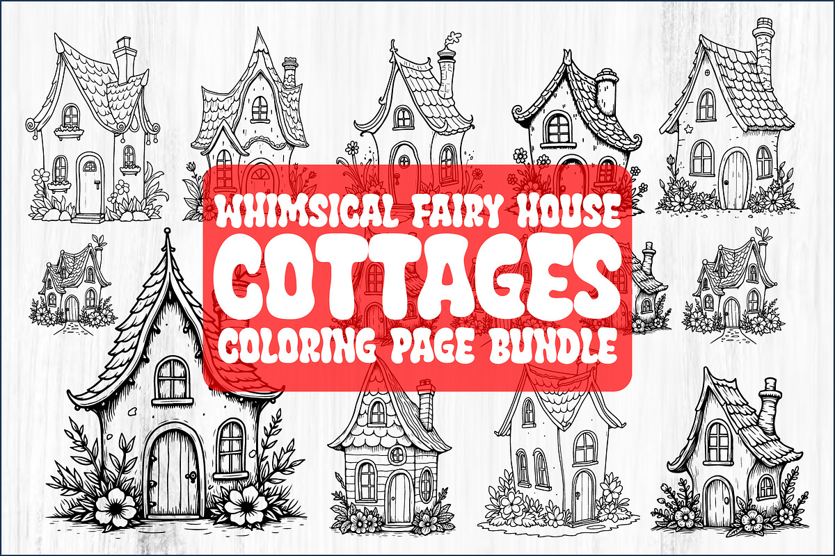 Whimsical Fairy Cottages Coloring P, a Graphic by Creativeshirt