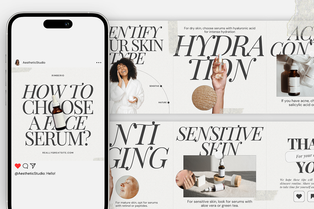 Skincare CANVA Instagram Carousel, a Social Media Template by Xenié Creative (Photo 2 of 8)