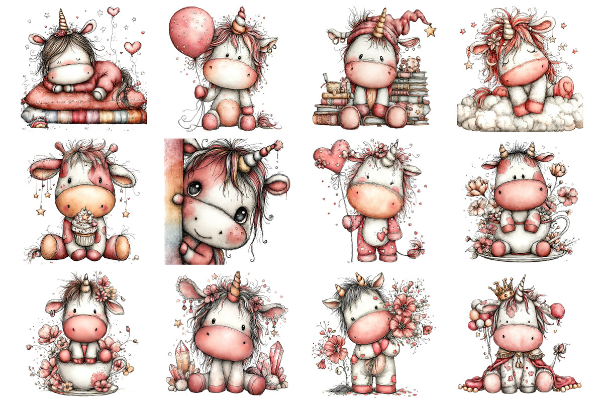 Whimsical Unicorn Clipart, an Illustration by Design Market (Photo 3 of 5)