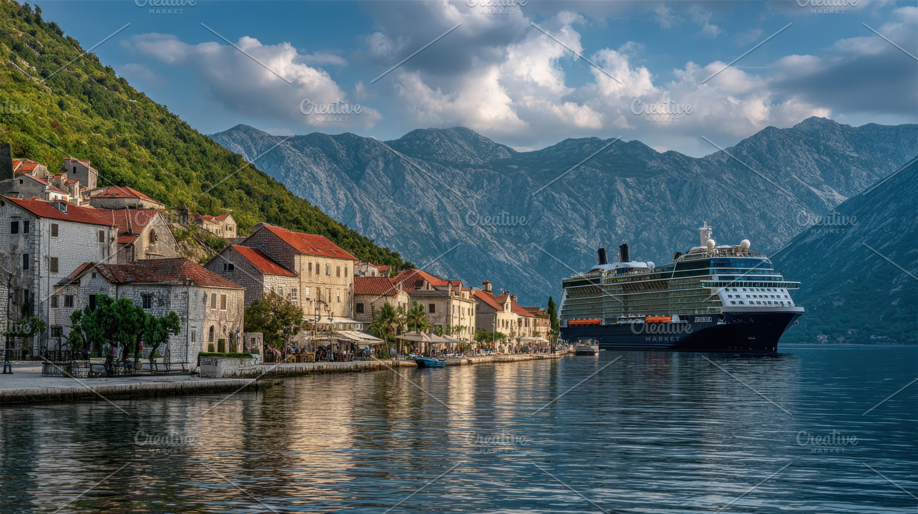 Cruise ship docked at coastal town, a Photo by Beautiful things