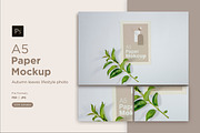 A5 Paper Mockups With Green Leaves, a Print Template by shahsoft (Thumbnail 1 of 3)