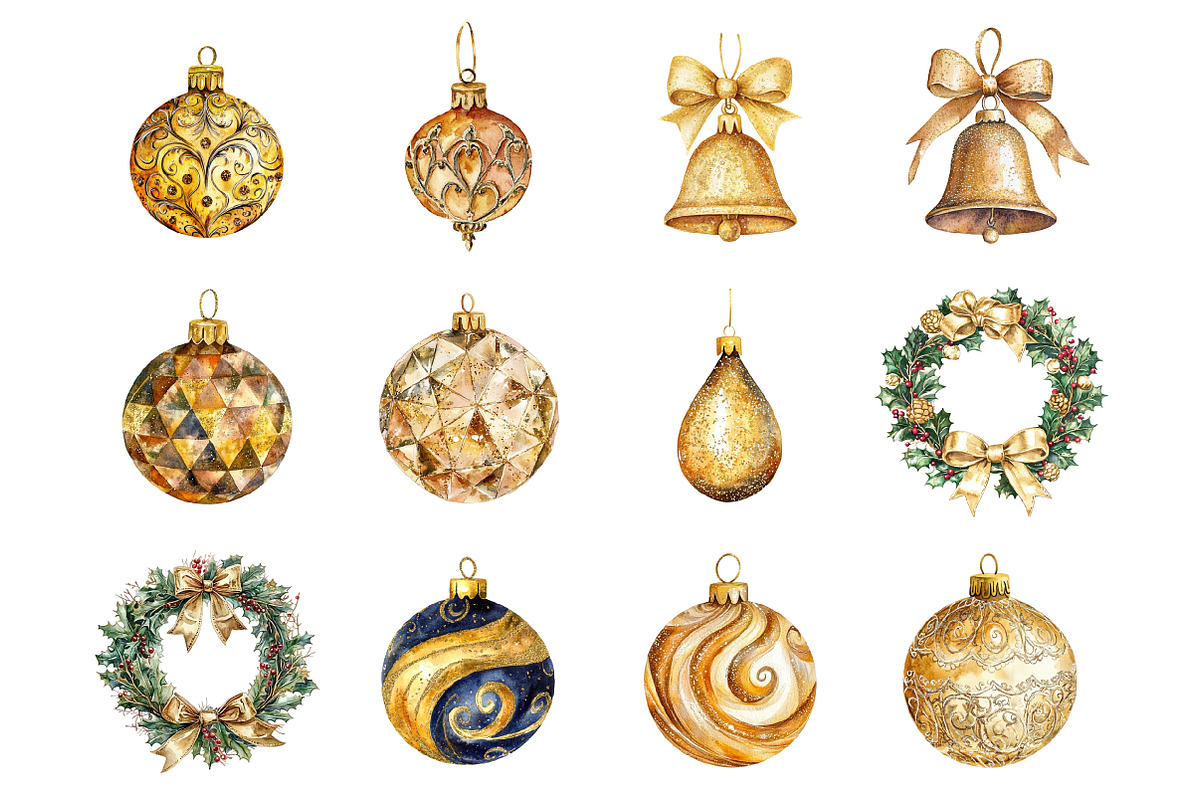 Gold Glitter Christmas Ornaments, an Illustration by Design Market (Photo 2 of 3)