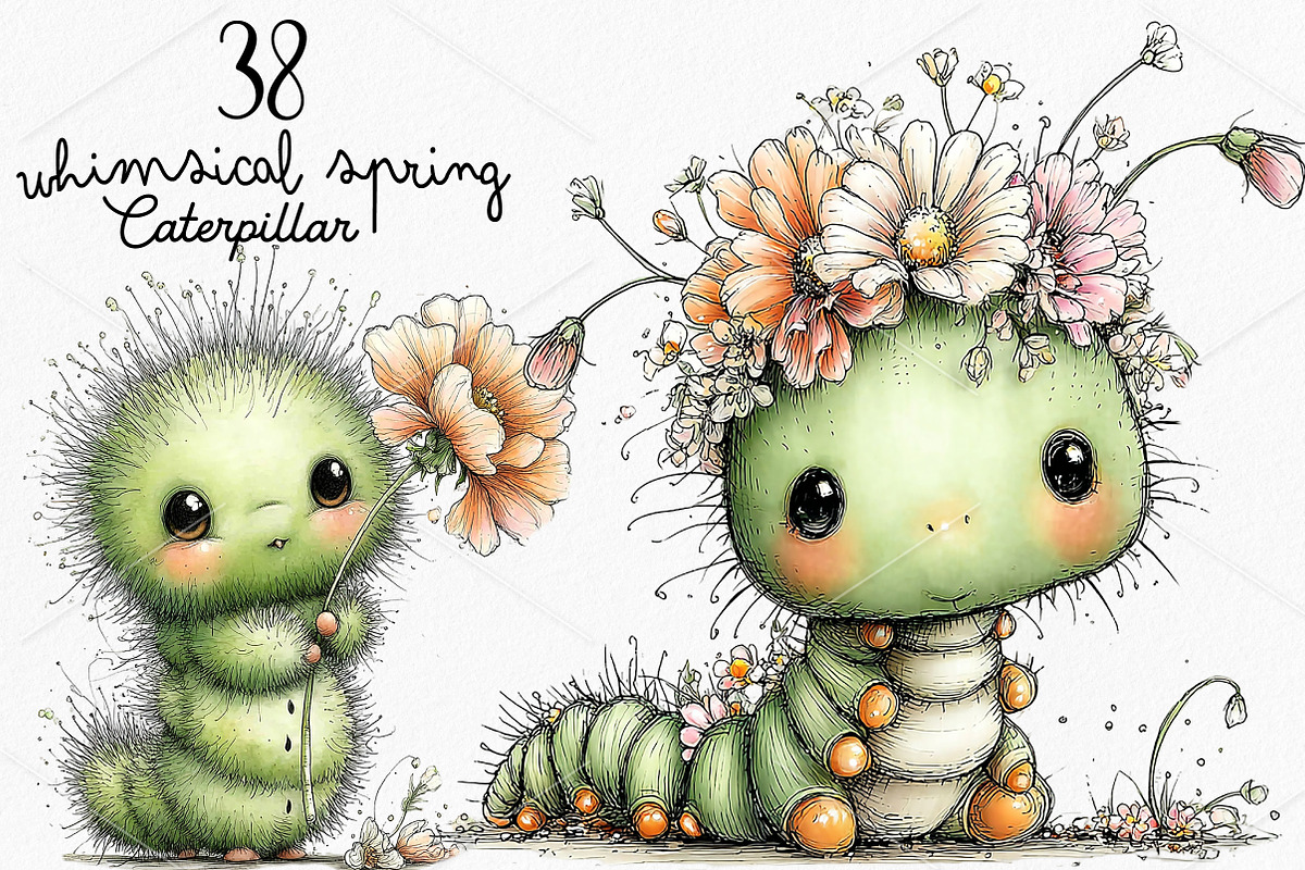 Whimsical Spring Caterpillar Clipart, a Seasonal Illustration by Canvas Craft (Photo 1 of 7)
