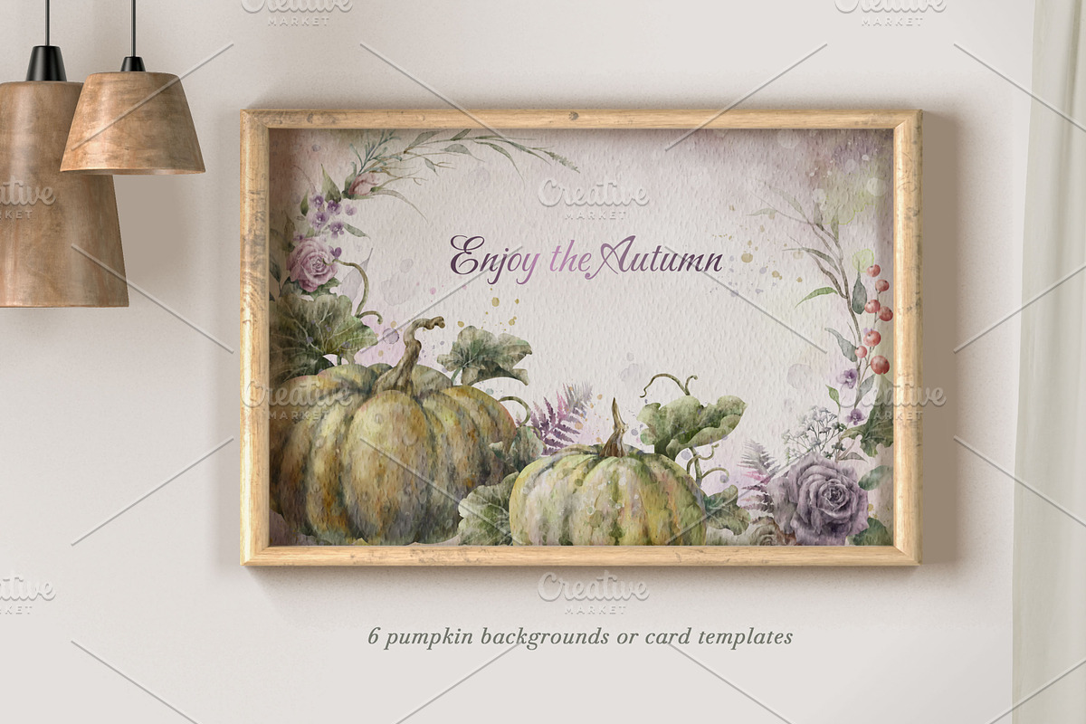 Watercolor Floral Pumpkin Clipart., a Decorative Illustration by VetaDesign (Photo 7 of 10)