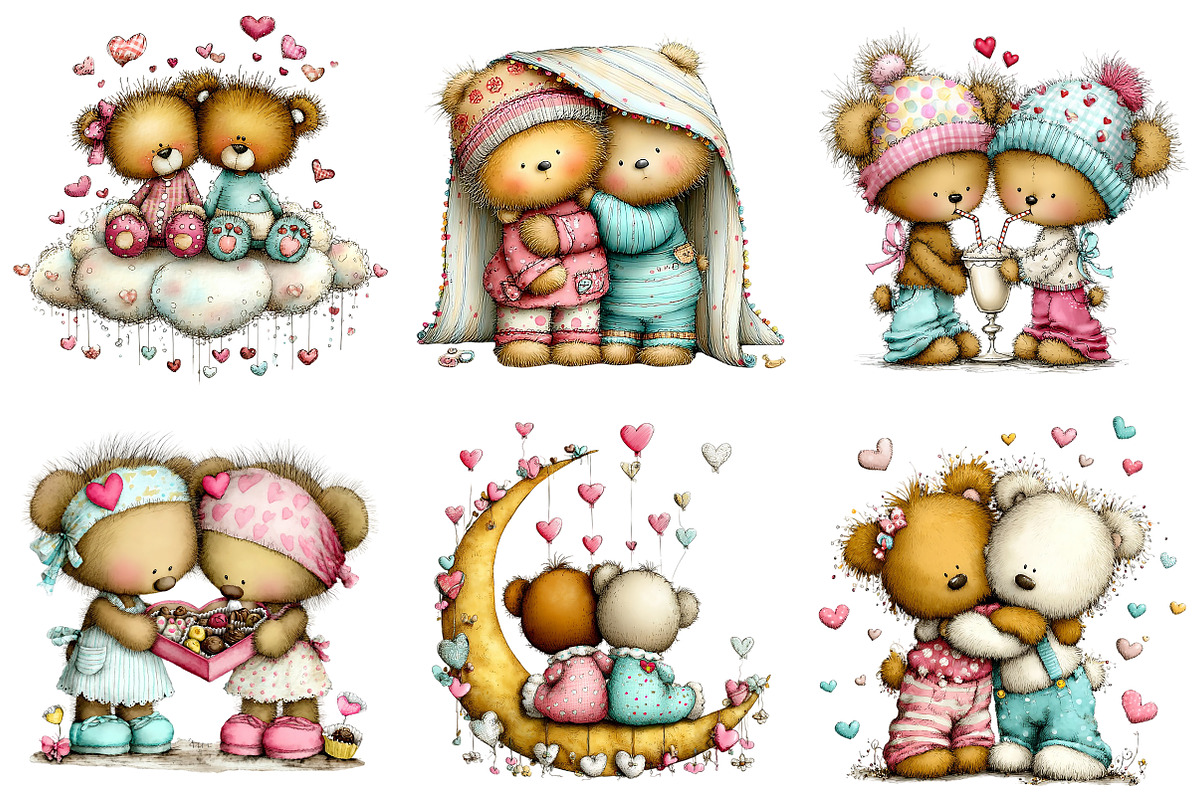 Valentine Teddy Bear Couples Clipart, an Illustration by Craft Nest (Photo 7 of 8)