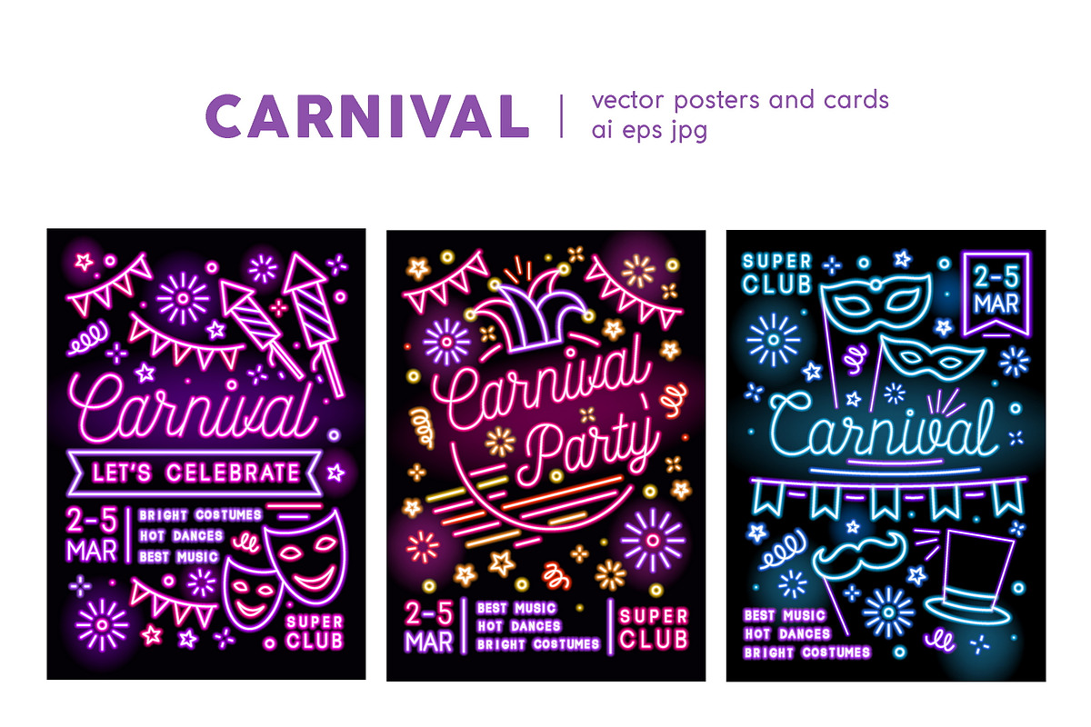 Carnival party posters set, a Decorative Illustration by Good Studio (Photo 1 of 9)