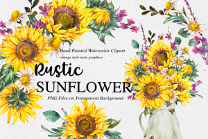 Sunflower rustic watercolor flowers