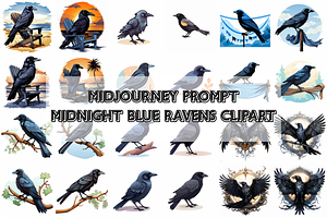 Prompt Midnight Blue Ravens Clipart, a Decorative Illustration by Creative design