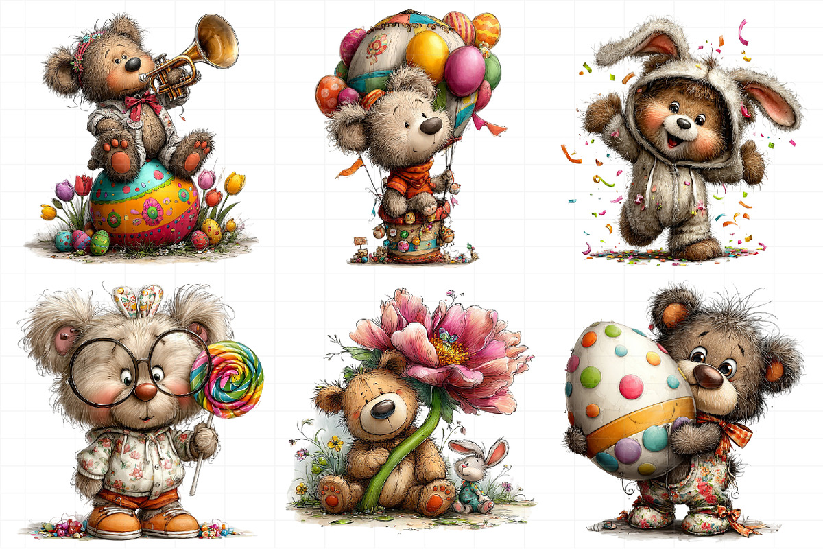 Whimsical Easter Teddy Bear Clipart, an Illustration by Daily.Designs (Photo 3 of 8)