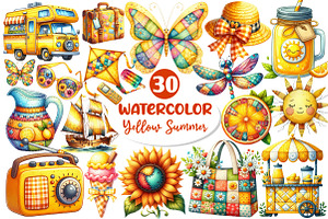 Yellow Patchwork Summer Clipart, an Illustration by Dream Creation
