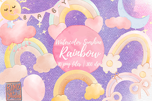 Watercolor Sunshine Rainbow Clipart, an Illustration by RimzStudio