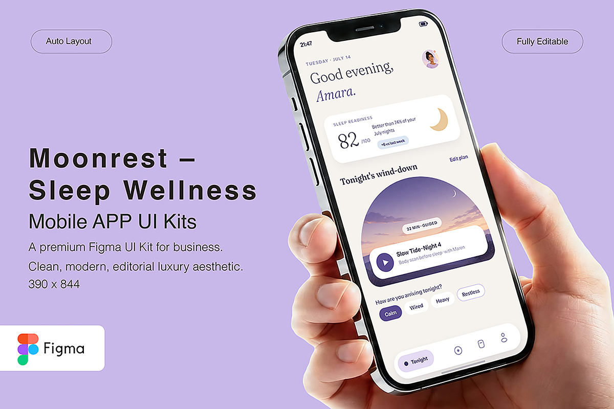Moonrest – Sleep Wellness Mobile App, an UI Kit Template by Pitchlook.Studio (Photo 1 of 4)