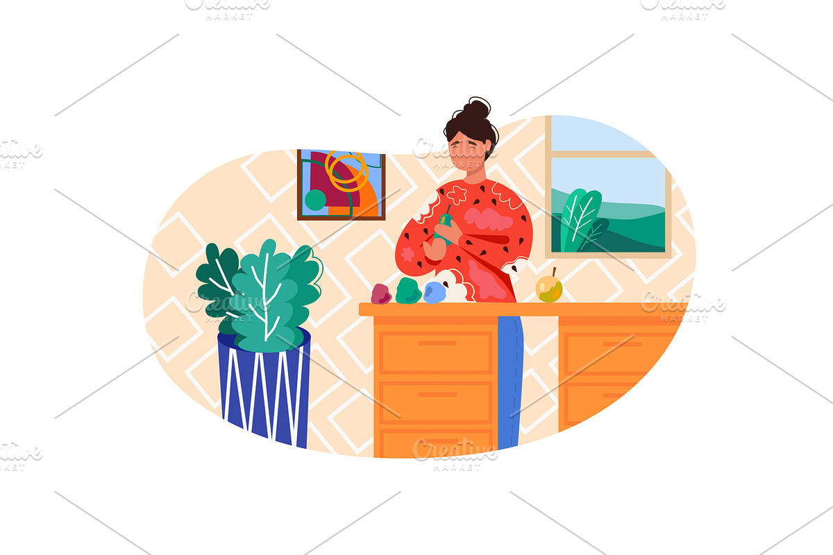 Woman modeling fruit from plasticine, a Person Illustration by vectorpointstudio