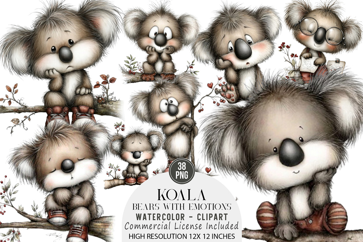 Koala Bears with Emotions Clipart, an Illustration by DreamArtGraphic (Photo 1 of 5)
