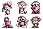 Valentine Whimsical Animals Clipart, an Illustration by Dream Creation (Thumbnail 4 of 8)