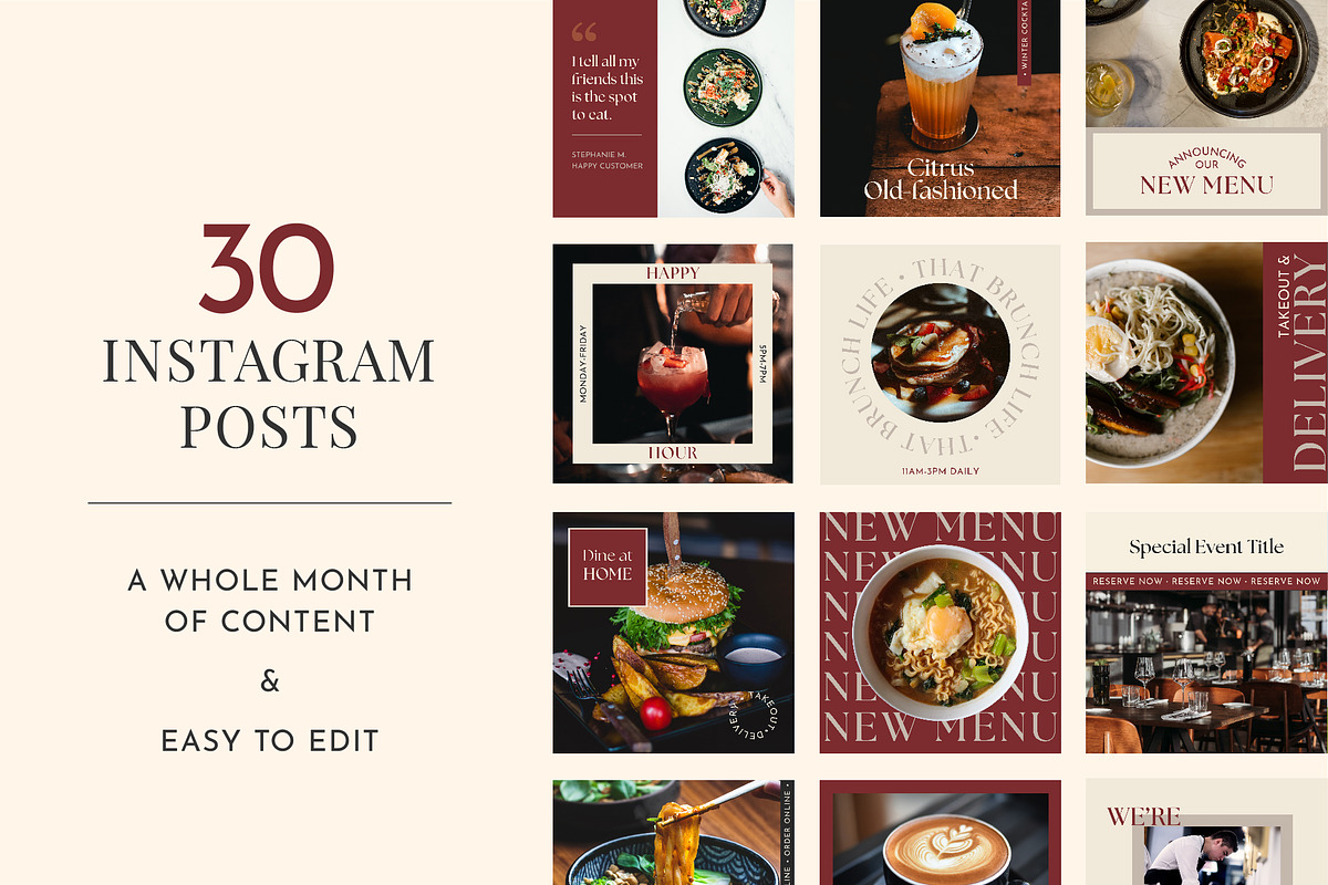 Restaurant Instagram Kit | Canva, a Social Media Template by Rose & Co. (Photo 2 of 9)