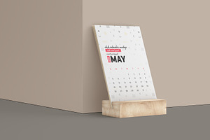 Desk Calendar With Wood Stand Mockup