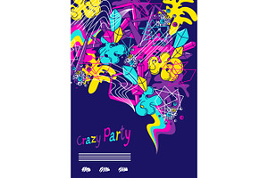 Trendy Colorful Background Crazy Party. Abstract Modern Color Elements In Graffiti Style