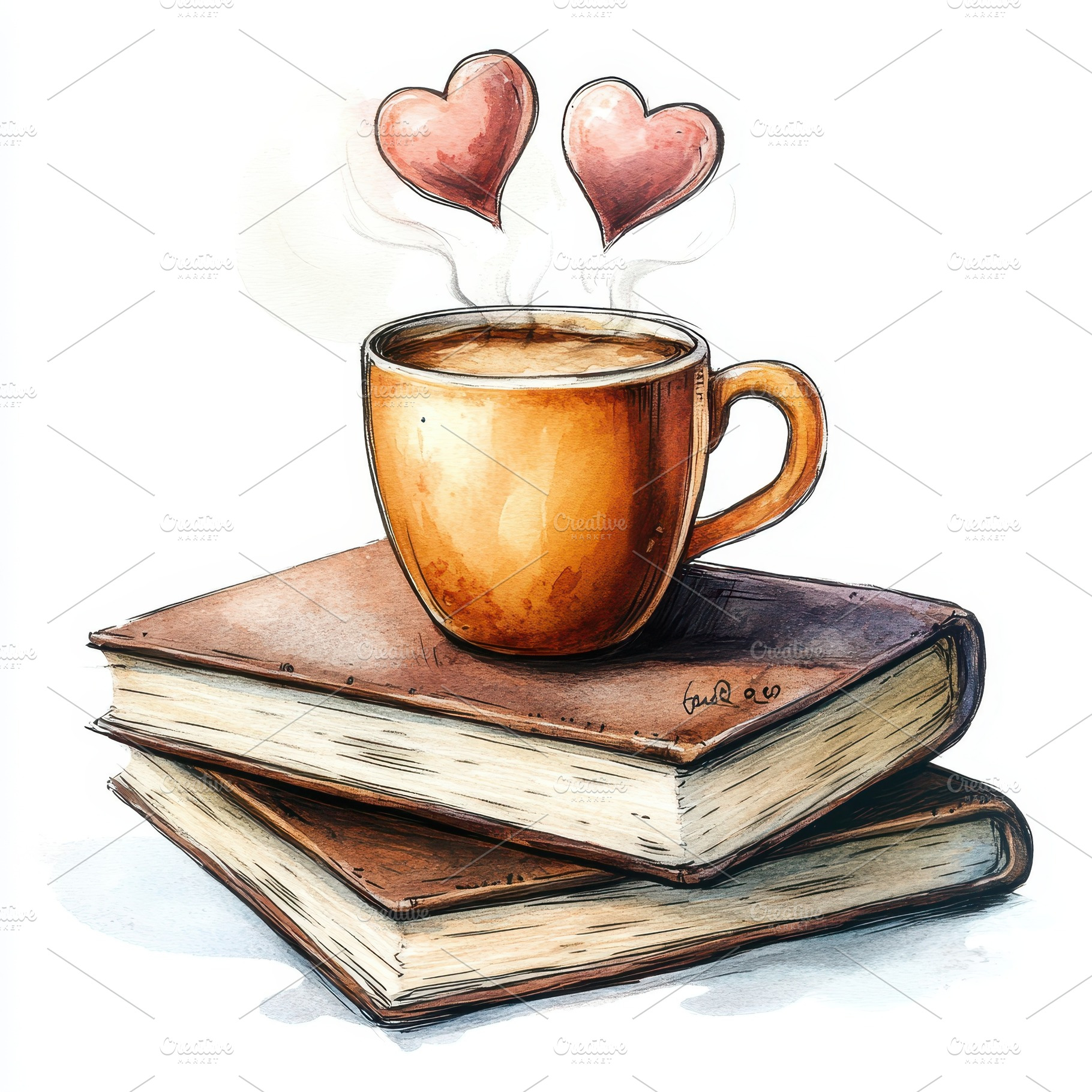 Cozy Coffee Break with Books and Hea, a Food & Drink Photo by Pixeness Studio