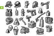 Vintage Firefighting Equipment Set, an Object Graphic by RT Studio (Thumbnail 1 of 4)