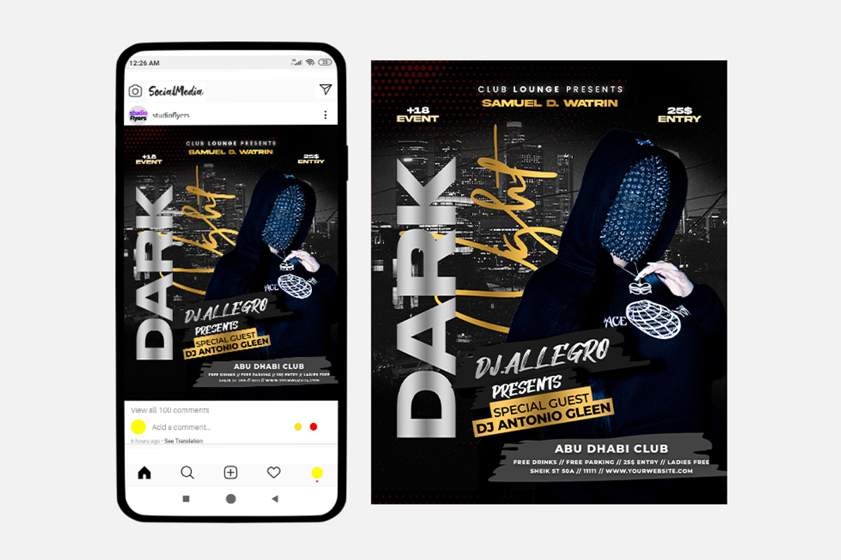 Dark Night Events Instagram (PSD), a Social Media Template by studioflyers.com (Photo 1 of 2)