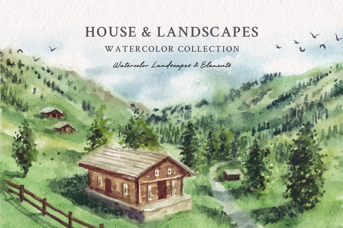 Watercolor House & Landscapes, an Illustration by Yorda Studio (Photo 1 of 13)
