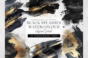Black and Gold Watercolor Washes PNG, a Decorative Illustration by illuztrate
