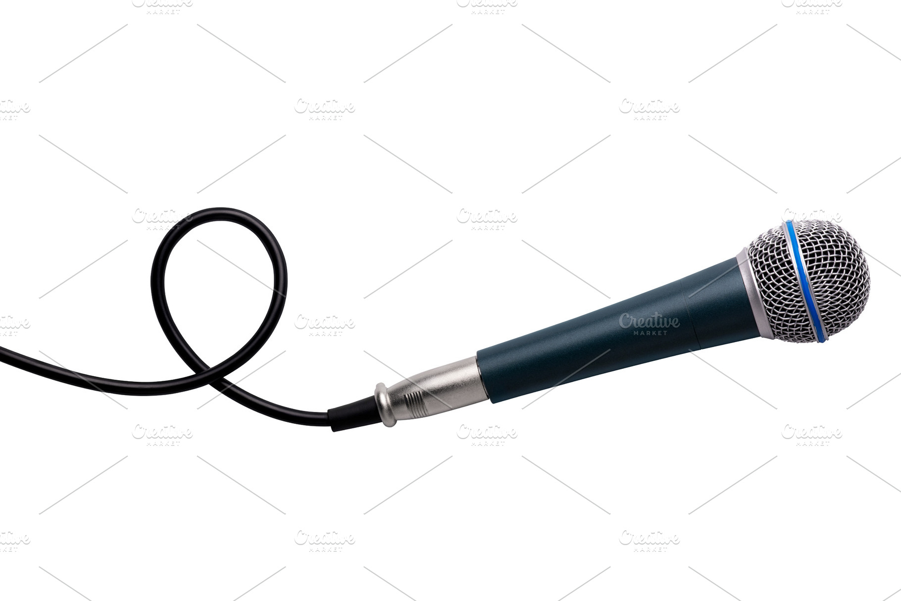 Studio microphone with black cord on white background, ideal for, a Business Photo by Ales Munt
