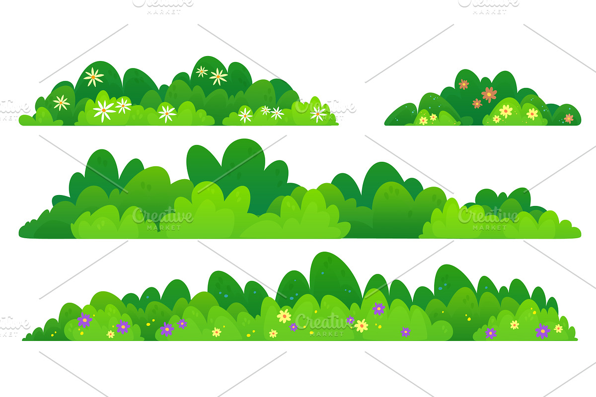 Green bush border with flowers, an Object Illustration by art PVP - market