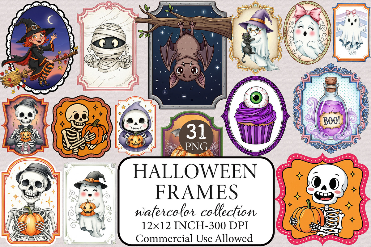 Vintage Halloween Frames Clipart, an Icon by Libby Wishes