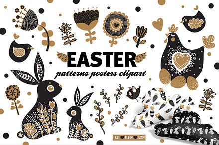 Vintage Easter. Black & gold.