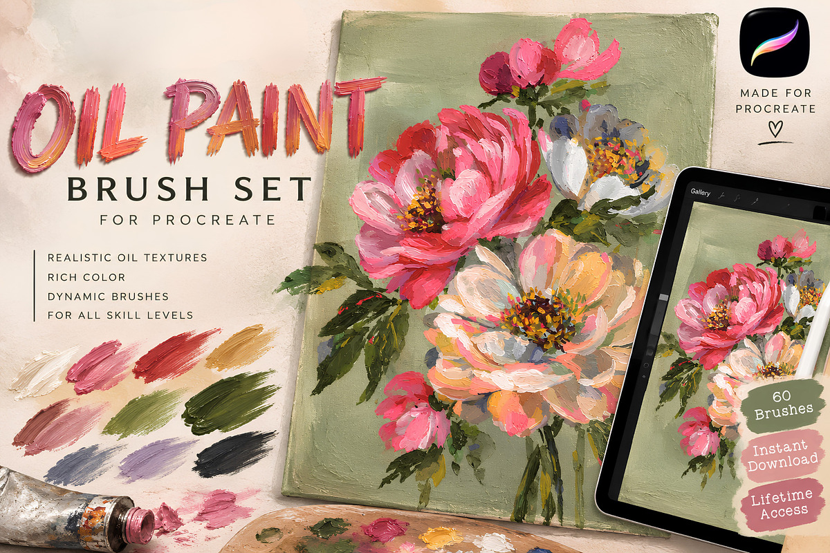 Oil & Thick Paint Procreate BrushSet, a Brush Add-On by Wicked Creative (Photo 1 of 8)