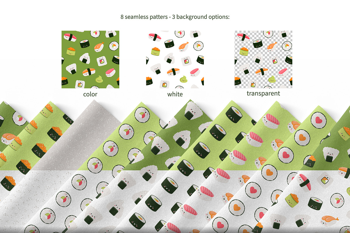 Kawaii sushi. Clipart & patterns, a Food Illustration by Baranovska (Photo 3 of 7)