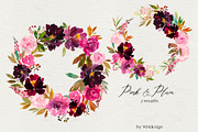 Pink Plum Watercolor Floral Clipart, an Illustration by whiteheartdesign (Thumbnail 4 of 9)