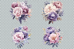 Watercolor Purple Peonies PNG