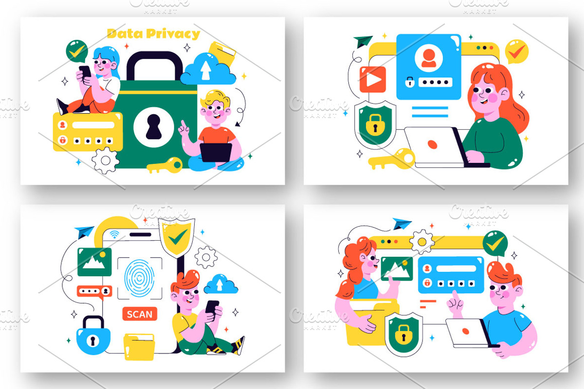 12 Data Privacy Illustration, a Technology Illustration by denayunebgt (Photo 2 of 4)