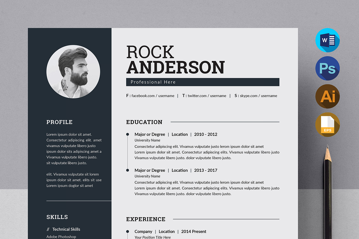Modern Resume/CV Template, a Resume Template by Proper_media (Photo 1 of 5)