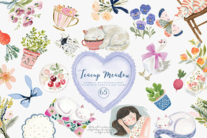 whimsical watercolor clipart set, a Decorative Illustration by Patishop Art
