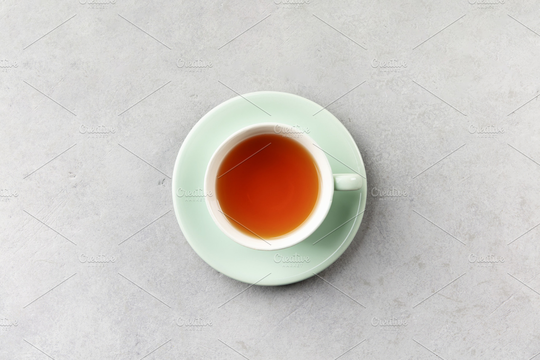 Minimal Cup of Tea on Mint Saucer Flat Lay with Copy Space, a Holiday Photo by Natalia Klenova's Shop